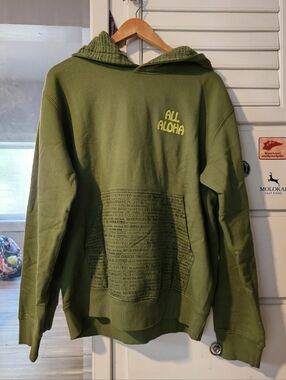 KEALOPIKO HOODIE - SIZE LARGE - KEA ALOHA AINA PRINT - GREEN